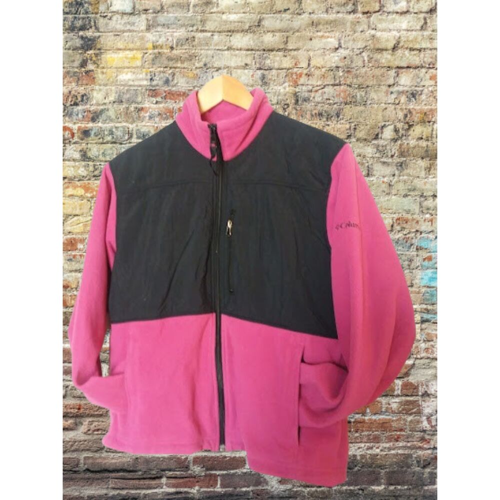 Columbia Women's M raspberry fleece black nylon full zip jacket